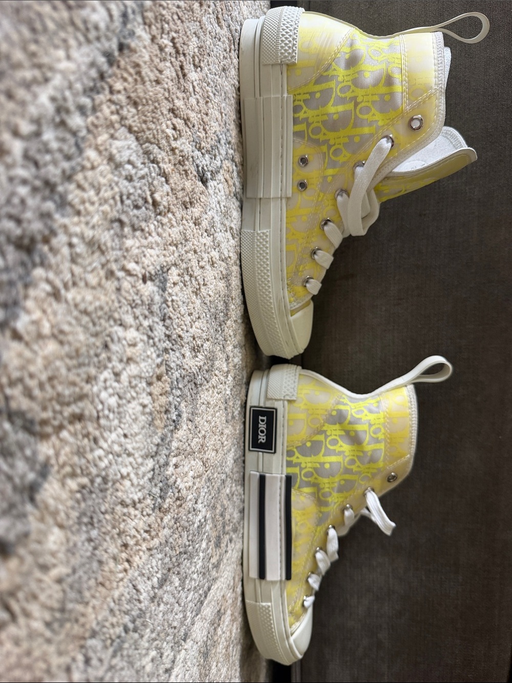 Dior Yellow and White High-Top Sneakers